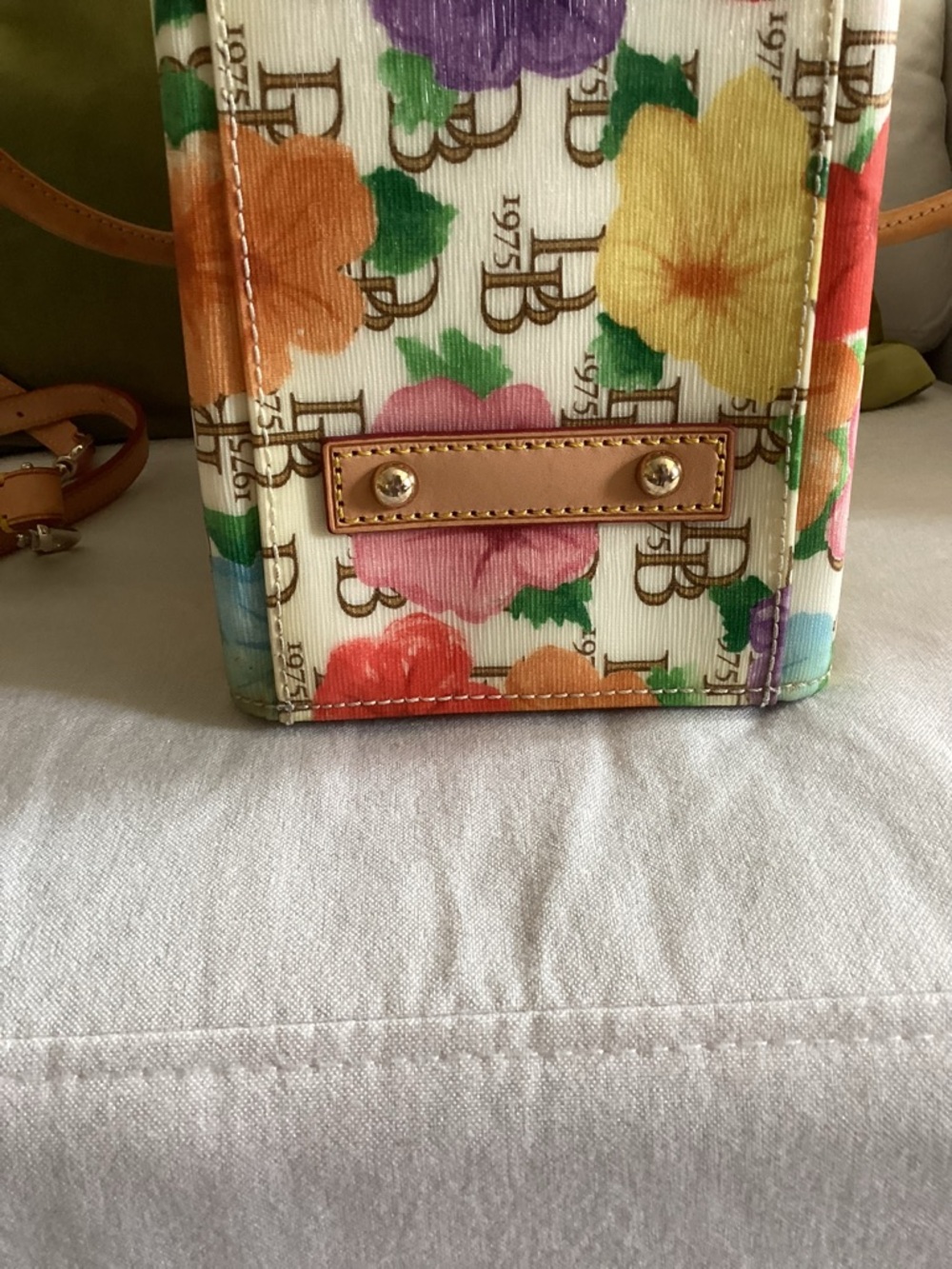 Dooney & Bourke Multicolor Floral Tote with Tan Leather Trim - Picture 8 of 16
